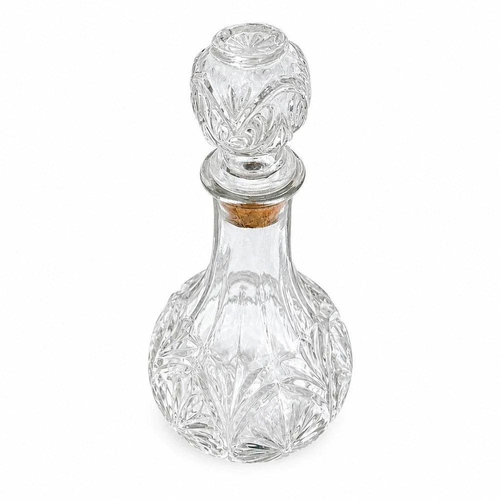 Vintage Cut Glass Wine Liquor Decanter with Stopper Starburst Clear Crystal